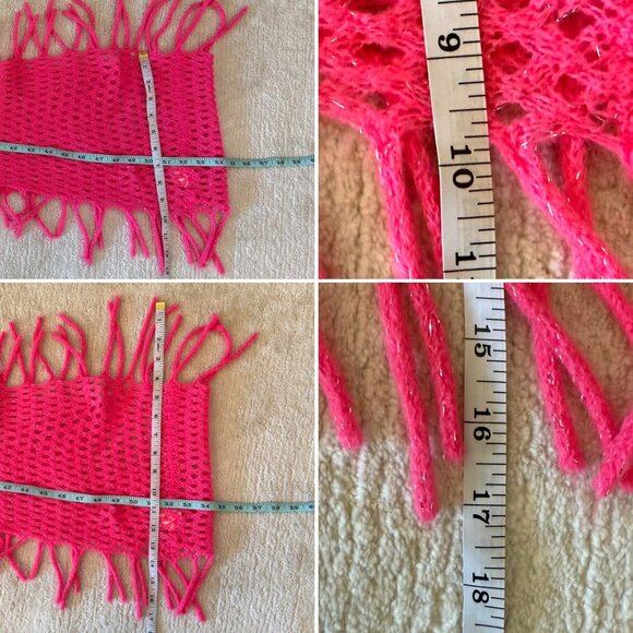 Hot Pink Infinity Scarf One Size Festival Knit Fringe Soft Metallic Thread - Picture 9 of 12